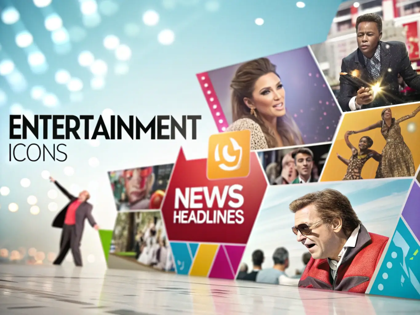 A vibrant image showcasing various news icons representing different categories like politics, technology, sports, and entertainment, set against a dynamic background.
